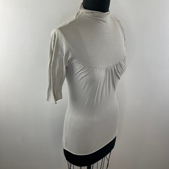 ANTHROPOLOGIE BEN AND LUCIA Gray Cotton Blend Short Sleeve Mock Neck Top Size S - Picture 4 of 8